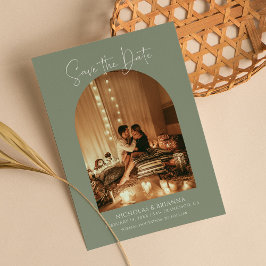 Modern Elegant Arch Foto Sage Green Boho Wedding Save The Date