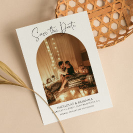 Modern Elegant Arch Foto White Boho Wedding Save The Date