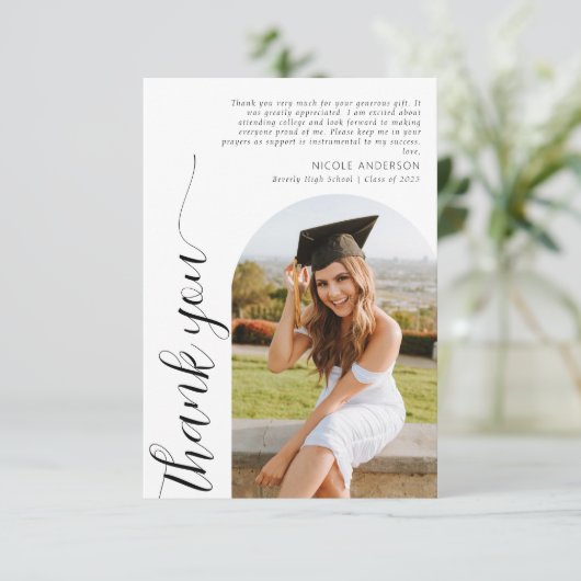 Modern Elegant Arch Photo Script Afstuderen Bedankkaart (Staand voorkant)