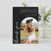 Modern Elegant Arch Photo Script Afstuderen Black Bedankkaart (Staand voorkant)