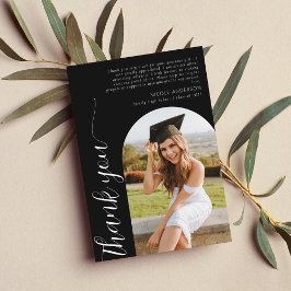 Modern Elegant Arch Photo Script Afstuderen Black Bedankkaart
