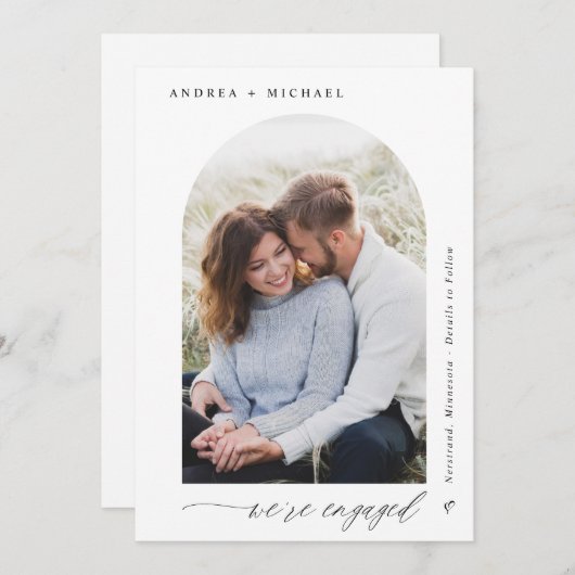 Modern Elegant Arch Photo Wedding Verloving Aankondiging (Voorkant / Achterkant)