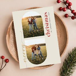 Modern Elegant Arched Family Photo Christmas Feestdagenkaart