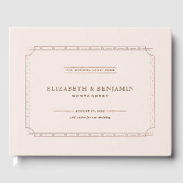 Modern Elegant Art Deco Blush Roos Goud Gastenboek