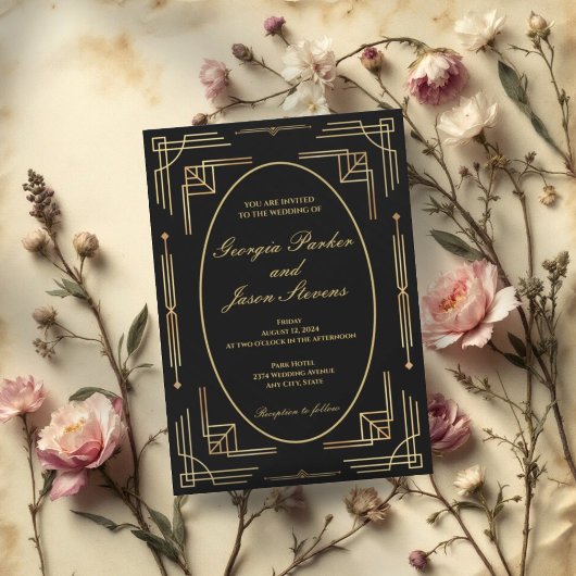 Modern Elegant Art Deco Wedding Invitation Kaart