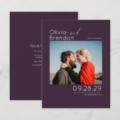 Modern Elegant Aubergine Paarse Save the Date Foto (Voorkant / Achterkant)