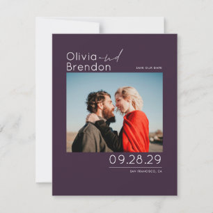 Modern Elegant Aubergine Paarse Save the Date Foto