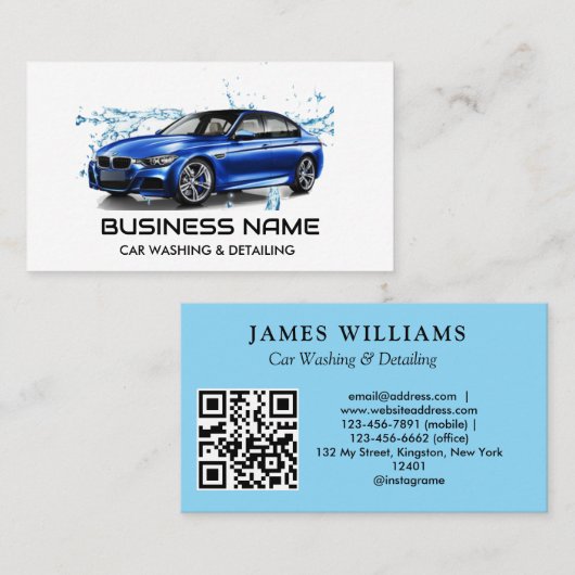 Modern elegant | Auto's wassen en automatisch QR-c Visitekaartje (Voorkant / Achterkant)