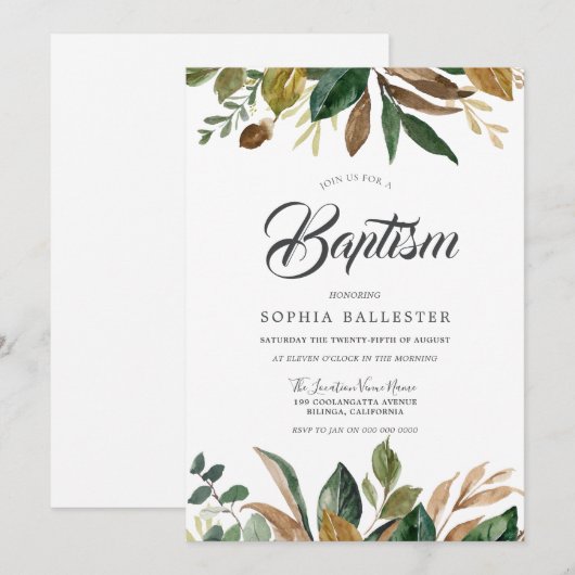 Modern Elegant Autumn Fall Leaves Baptisme Kaart (Voorkant / Achterkant)