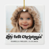 Modern Elegant Baby Eerste Kerstmis Baby Foto Keramisch Ornament (Achterkant)