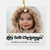 Modern Elegant Baby Eerste Kerstmis Baby Foto Keramisch Ornament (Voorkant)
