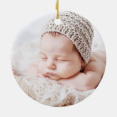 Modern Elegant Baby Eerste Kerstmis Foto Rood Keramisch Ornament (Achterkant)