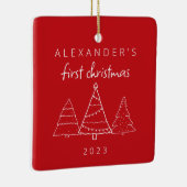 Modern Elegant Baby Eerste Rode Kerstfoto Keramisch Ornament (Rechts)