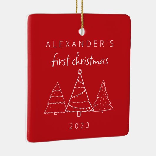 Modern Elegant Baby Eerste Rode Kerstfoto Keramisch Ornament (Rechts)