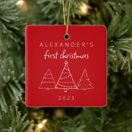 Modern Elegant Baby Eerste Rode Kerstfoto Keramisch Ornament
