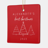 Modern Elegant Baby Eerste Rode Kerstfoto Keramisch Ornament (Links)