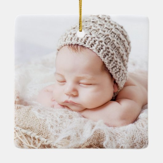 Modern Elegant Baby Eerste Rode Kerstfoto Keramisch Ornament (Achterkant)