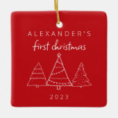 Modern Elegant Baby Eerste Rode Kerstfoto Keramisch Ornament (Voorkant)