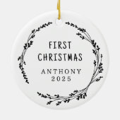 Modern Elegant Baby First Christmas Black White Keramisch Ornament (Achterkant)