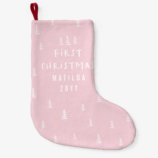 Modern Elegant baby First Christmas Blush Pink Kleine Kerstsok (Voorkant)