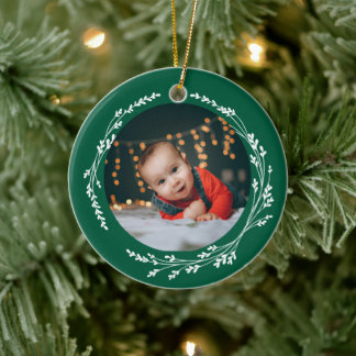 Modern Elegant Baby First Christmas Green Keramisch Ornament