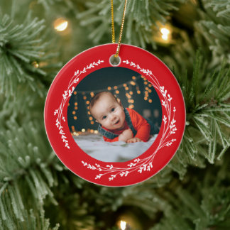 Modern Elegant Baby First Christmas Red Keramisch Ornament
