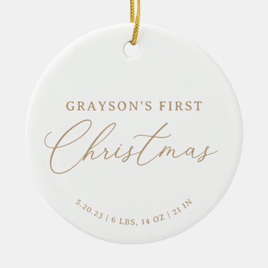 Modern Elegant Baby Geboortestatistieken Eerste Ke Keramisch Ornament (Voorkant)