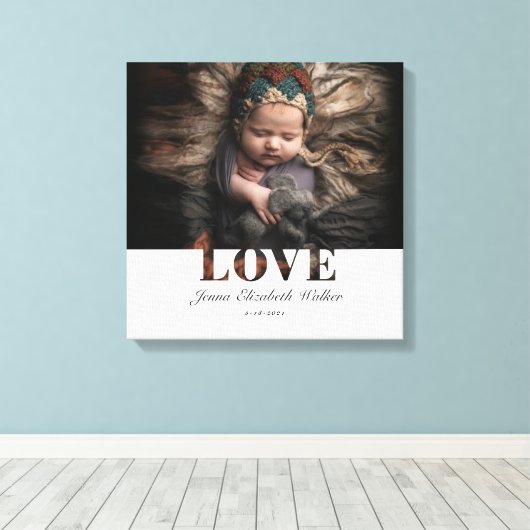 Modern Elegant Baby Photo Love Typography Poster Canvas Afdruk (Insitu (Houten vloer))