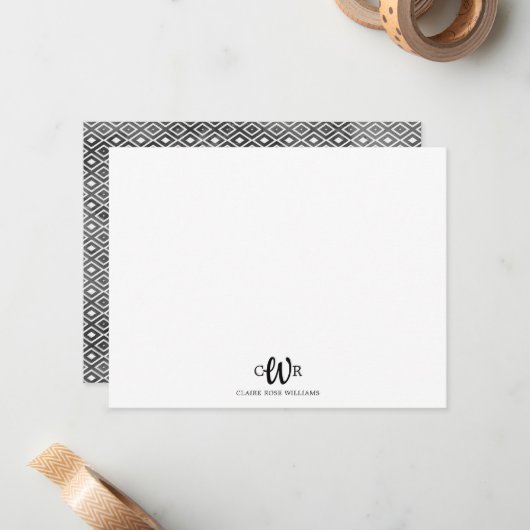 Modern Elegant Basic 3 Monogram Boho Chic Patroon Notitiekaartje (Voorkant / Achterkant in situ)