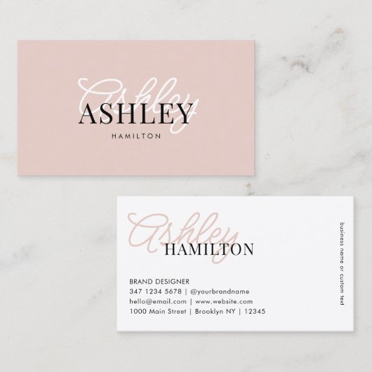 Modern Elegant Basic Typografie Script Blush Pink Visitekaartje (Voorkant / Achterkant)