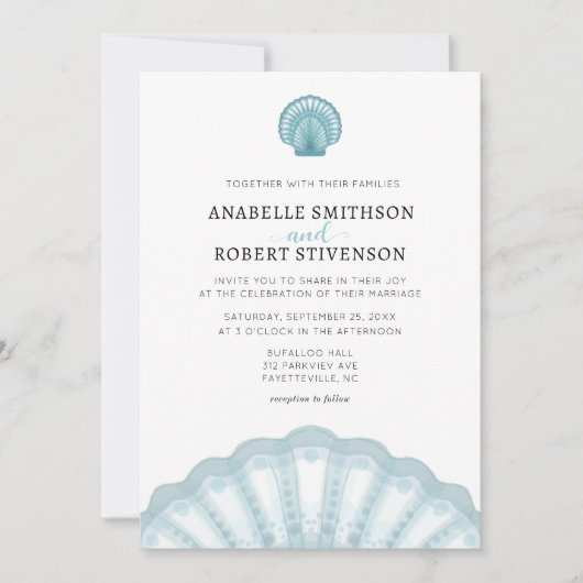 Modern Elegant Beach Blue Wedding Kaart (Voorkant)