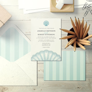 Modern Elegant Beach Blue Wedding Kaart
