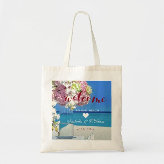 Modern Elegant Beach Wedding Welcome Favor Tote Bag (Voorkant)
