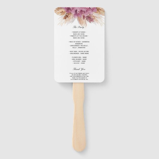 Modern Elegant Beauty Pink Orchid & Pampas & Gold Handwaaier (Achterkant)