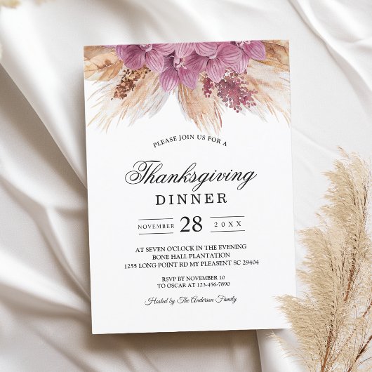 Modern Elegant Beauty Pink Orchid & Pampas & Gold Kaart