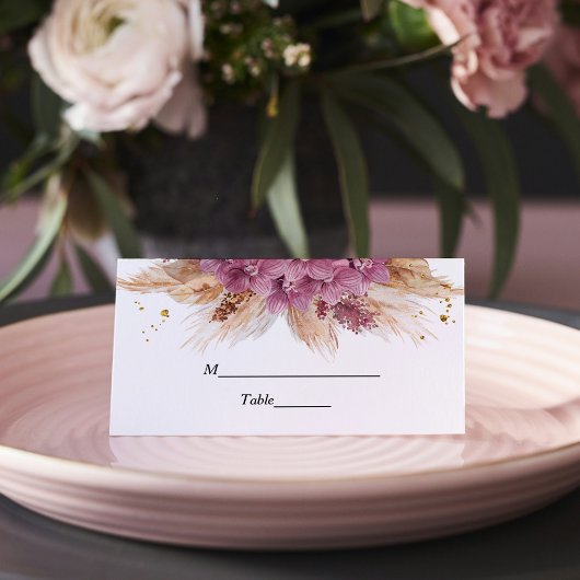 Modern Elegant Beauty Pink Orchid & Pampas & Gold Plaatskaartje