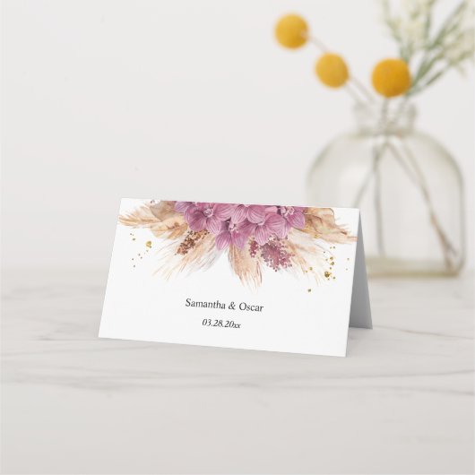 Modern Elegant Beauty Pink Orchid & Pampas & Gold Plaatskaartje (Achterkant)