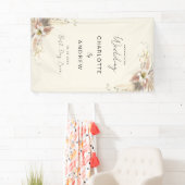 Modern, elegant, beige boho bruiloft spandoek (Insitu)