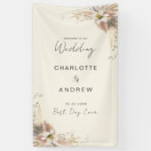 Modern, elegant, beige boho bruiloft spandoek (Verticaal)