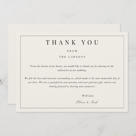 Modern & Elegant beige Dank u Kaart (Voorkant / Achterkant)