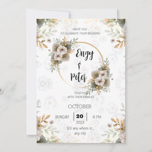 Modern Elegant beige en groene trouwuitnodiging Kaart (Voorkant)