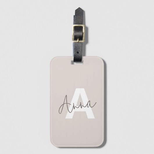 Modern Elegant Beige Monogram Custom Initiaal Bagagelabel (Voorkant (verticaal))
