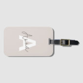 Modern Elegant Beige Monogram Custom Initiaal Bagagelabel (Voorkant (horizontaal))