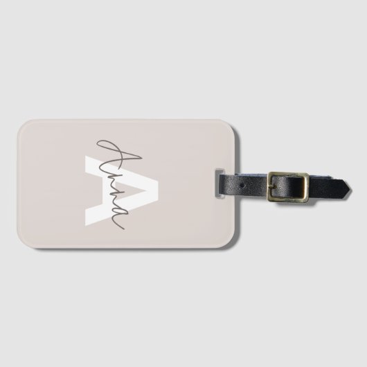 Modern Elegant Beige Monogram Custom Initiaal Bagagelabel (Voorkant (horizontaal))