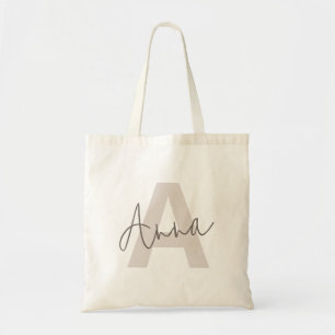 Modern Elegant Beige Monogram Custom Initiaal Tote Bag