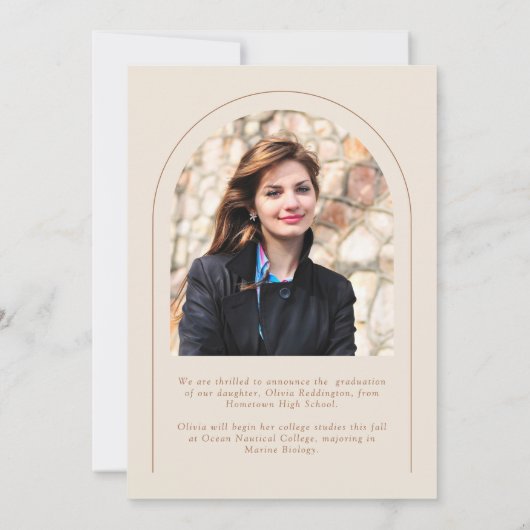 Modern Elegant Beige Neutral 2 Photo Arch Afstudee Aankondiging (Achterkant)