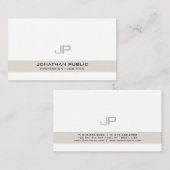 Modern Elegant Beige White Chic Monogram Visitekaartje (Voorkant / Achterkant)