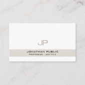 Modern Elegant Beige White Chic Monogram Visitekaartje (Voorkant)
