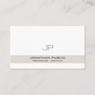 Modern Elegant Beige White Chic Monogram Visitekaartje