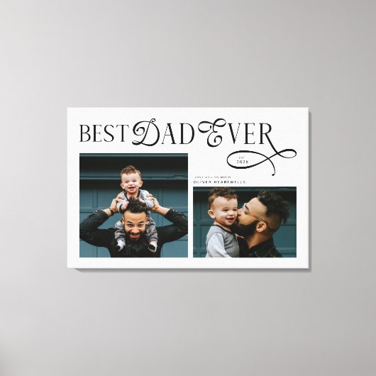 Modern Elegant Best Dad Ever 2 Photos Fathers Day Canvas Afdruk (Voorkant)